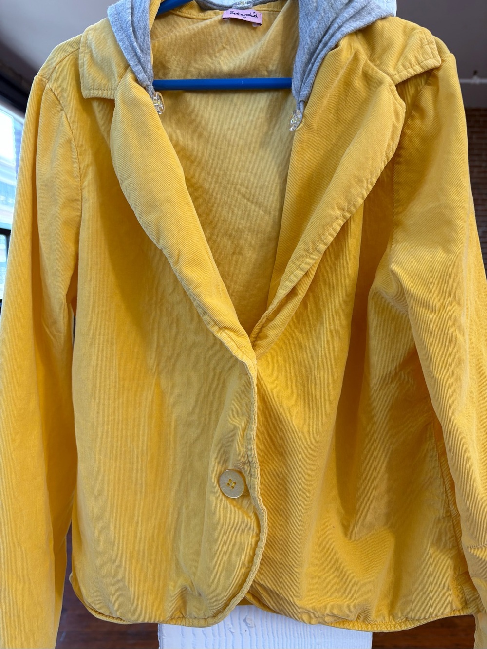 SPLENDID KIDS Sunny Yellow Pinwale Corduroy Hoodie Blazer Jacket Grey Hood 10